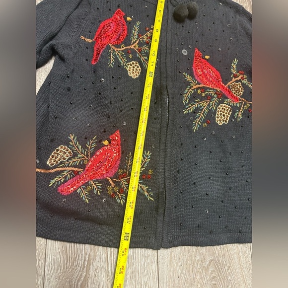 Christmas collection Black Cardigan with Red Bird Embroidery - Picture 11 of 12